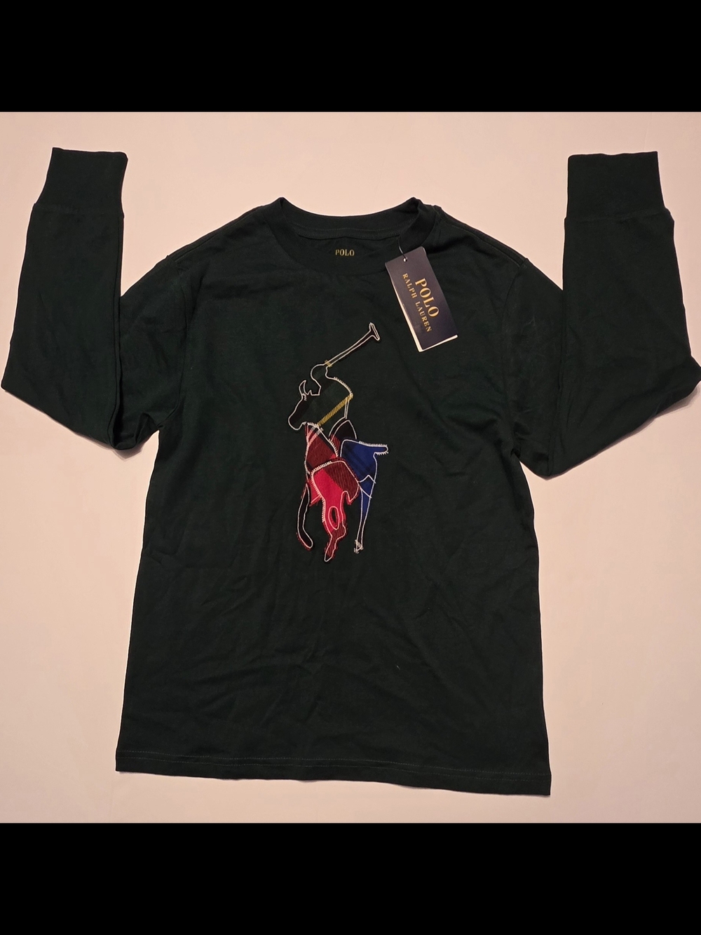 Polo by Ralph Lauren Green Kids Long-Sleeve Tee with Multicolor Player Logo